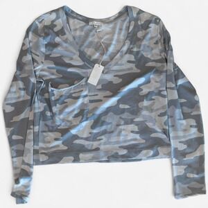 NWT Z Supply The Camo Long Sleeve Tee V-Neck Pocket Gray M